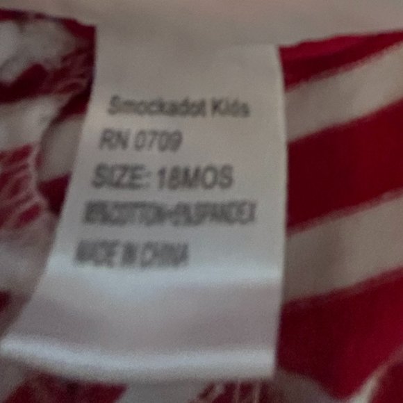 smockadot kids 18mths red and white stripe dress with green ruffle - Picture 3 of 3